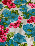 Vintage Barkcloth Fabric Flower Power 60s 70s Blue Pink  So Fro Textured 42x57Ó Flowering Plants