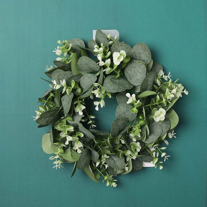 Artificial Topiary Wreath Door Hanging Garland Flower Leaf Fake Eucalyptus Decor Green Plant