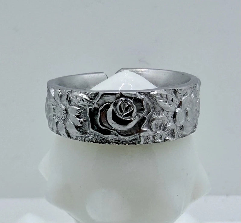 Vintage Japan Spoon Ring  Stainless Steel  Size 8 Floral Daisies Roses Sunflower Sunflower