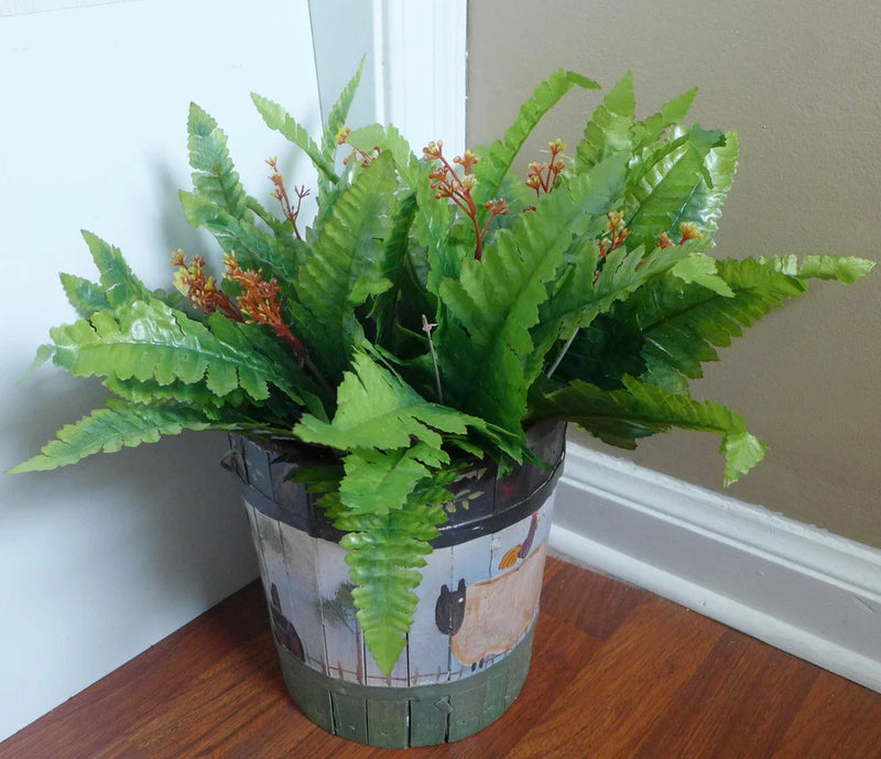 Artificial Plants Silk Fern Leaf 2 Blooming Boston Grass Bushes Green Plant