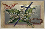 Eastertide Joy, Butterfly, Lily of the Valley Flowers, Silver, Easter Postcard Lily