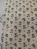 REMNANT Cranston Cotton Fabric Cream Calico Blue Tan Brown Floral 14" x 22" Flowering Plants