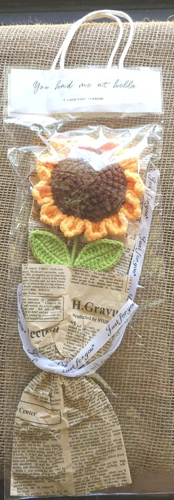 New Crocheted Sunflower Flower Stem 13" Gift Packaged Sunflower