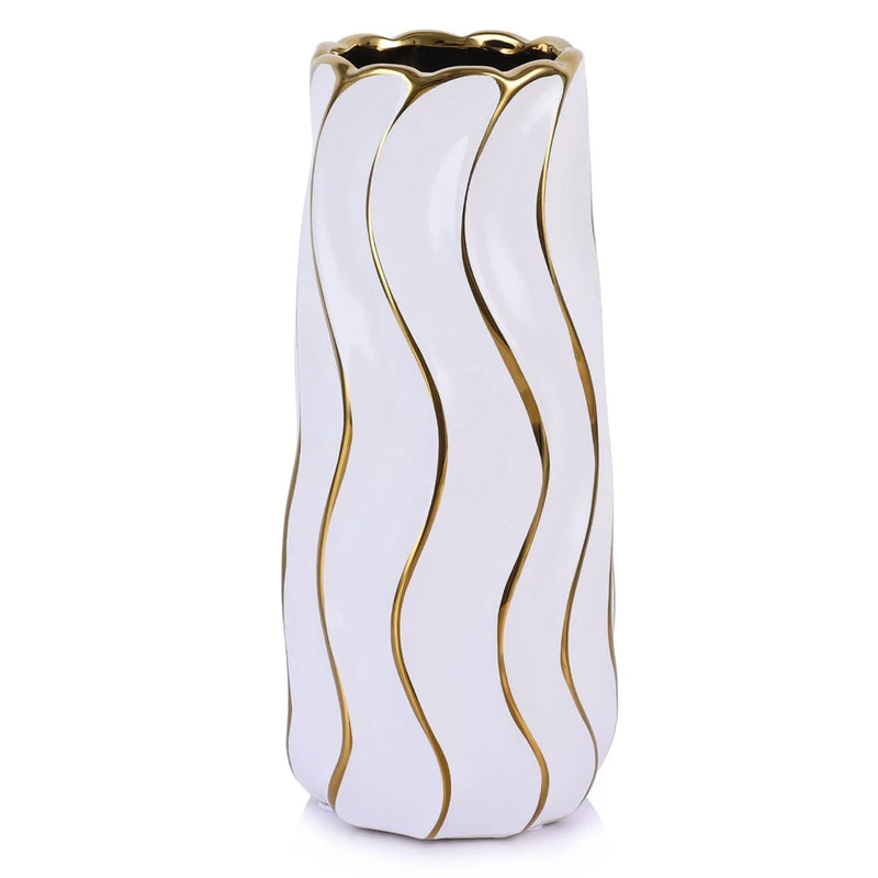 7.5" White Ceramic Vase - Minimalist Decor White and Gold Flower Vase, Modern... Pampas Grass