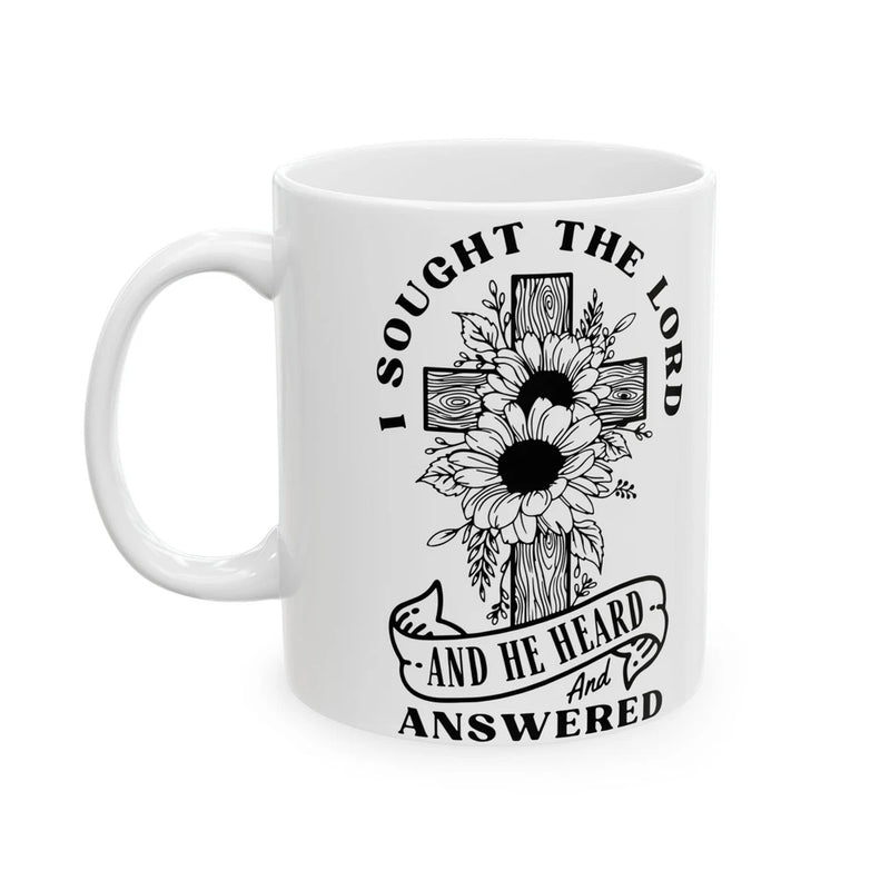 I Sought the Lord Mug Sunflower Cross Christian Cup 11oz Sunflower