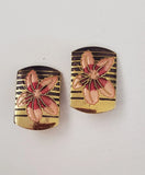 Enamel Earrings Stargazer Lily Flower Pink Purple Enamel Gold Tone Clip On Lily