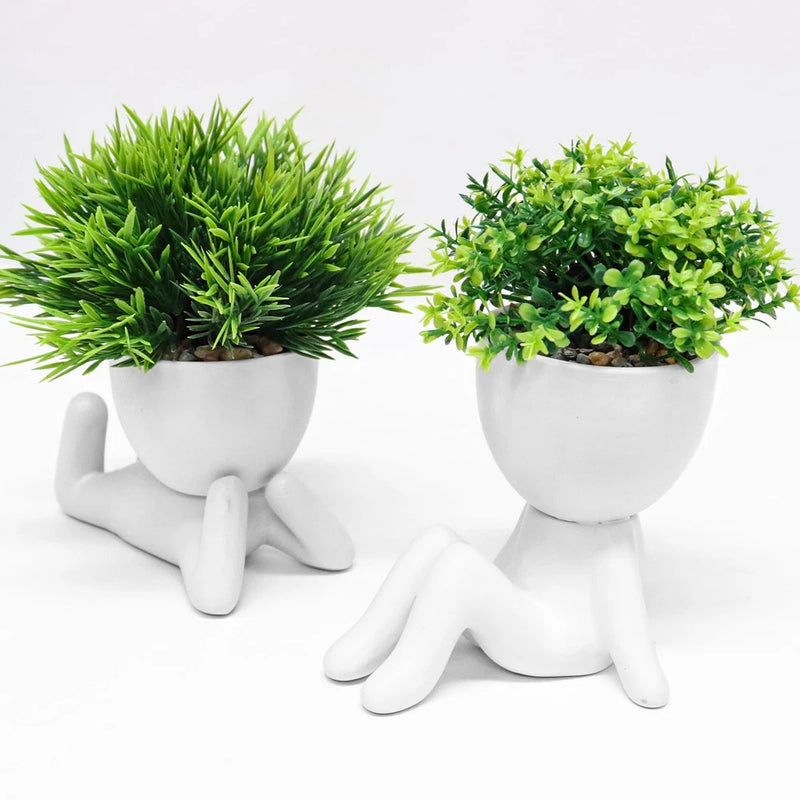 2 Sets of Small Fake Plants, Simulation Ceramic Humanoid Fake Plants, Artific... Green Plant