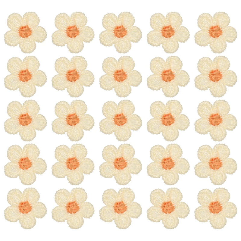 50 Pcs Mini Daisies Flower Sew on Patches, Flower Appliques Patches, Beige Daisies