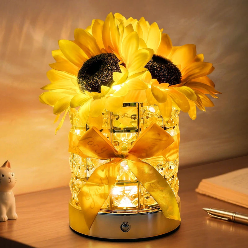 Sunflowers Flower Lamp, Rechargeable Touch Table Lamp, 3 Color Stepless Dimma... Sunflower