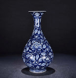 31CM Old Chinese Blue&White Vase W/peony flower U2035 Peony
