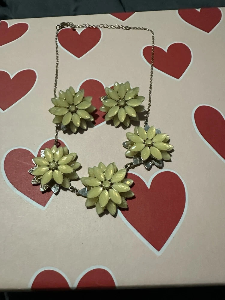 Gold-tone sunflower necklace and matching earrings with flower pendant charms