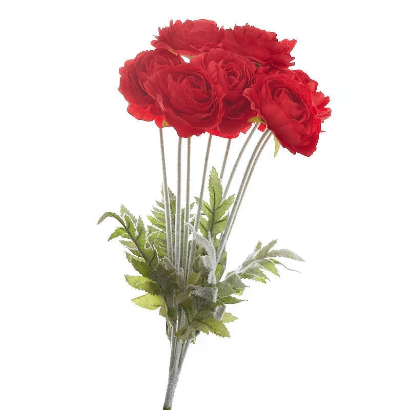 18" Red Artificial Ranunculus Decorative Floral Bush Ranunculus