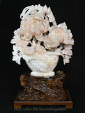 21.2" Old Chinese Natural Pink Xiu Jade Carved Peony Flower Statue potted plant Peony