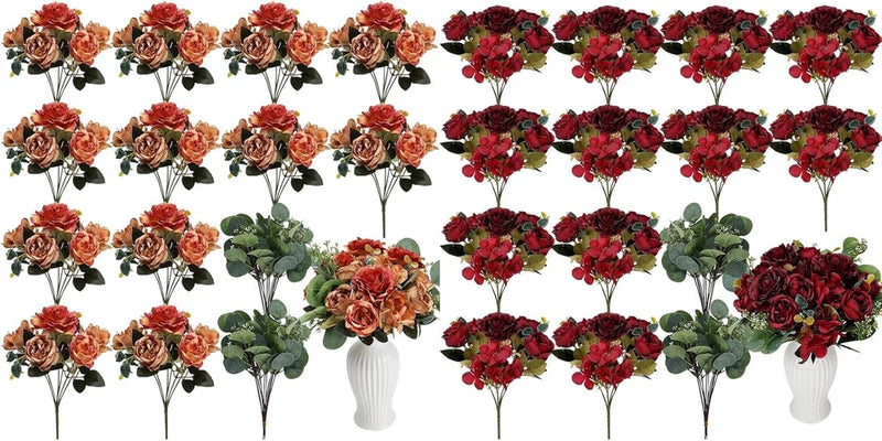 Realistic Peony & Hydrangea Bouquet - 12 Pack Silk Flowers for Home Decor Peony