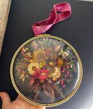 Vintage Belgium Cide Art Wall Art Dried Flowers Convex Domed Glass Frame 1950s_ Dried Flower