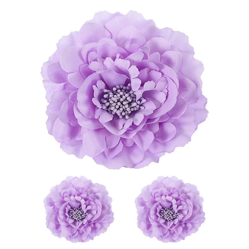 3pcs, Peony Flowers Hair Clip 4.7" Artificial Fabric Flower Light Purple Peony