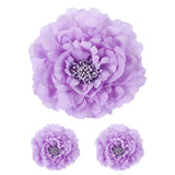 3pcs, Peony Flowers Hair Clip 4.7" Artificial Fabric Flower Light Purple Peony