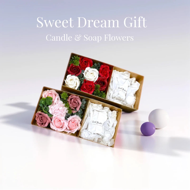 Red Soap Flowers and Candle Gift Set/  Home Decor/ Flower arrangement Carnation