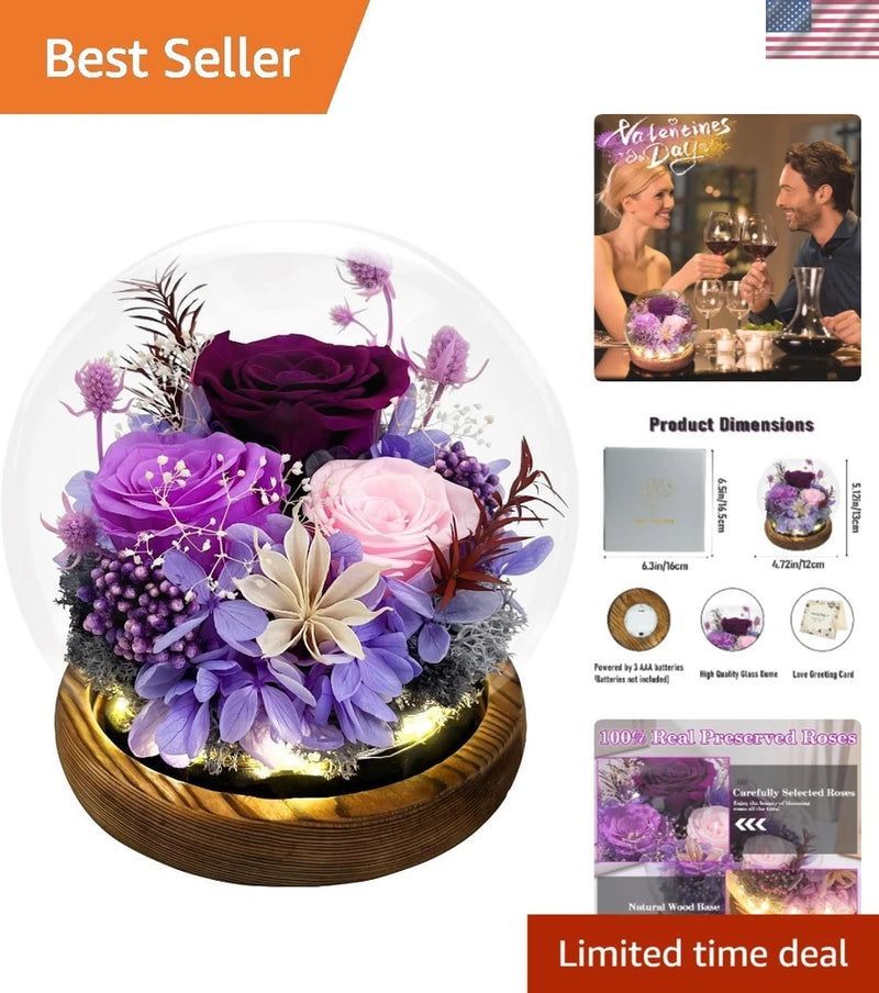 Eternal Roses Gift Glass Dome Preserved Flowers Long Lasting Home Decor Hydrangea
