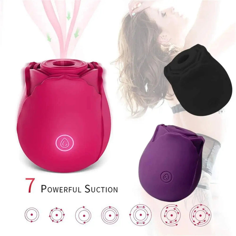 Rose-shaped suction massage device, magenta pink and purple, handheld