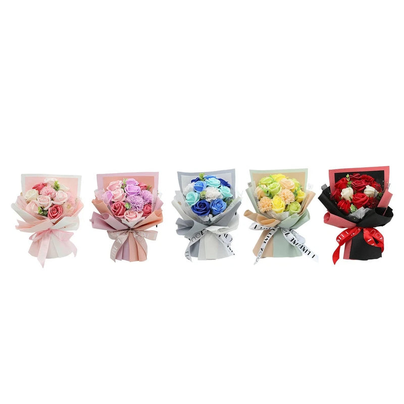 Artificial soap flower bouquet decor with carnations, assorted pink, blue, green, red sets