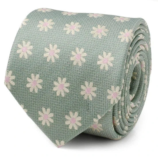Daisy Soft Green Men's Tie Daisies