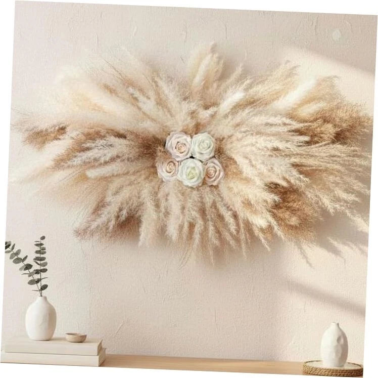 36-38" Large Pampas Grass Wall Decor, DIY Artificial Roses & Natural Dried Pampas Grass