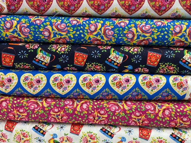 Bohemian Waters by Debbie Shore Organic Cotton Fabric by 1/4M* Narrowboat Floral Bouquet