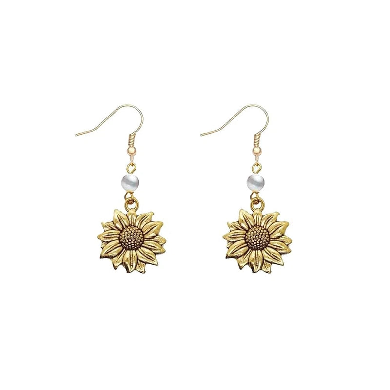 Vintage Gold Sunflower Earrings for Women Sun Flower Dangle Earrings (pearl gold Sunflower