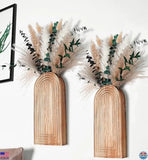 Set of 2 Wooden Vases with Pampas Grass & Eucalyptus - Boho Home Decor Pampas Grass
