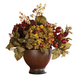 Nearly Natural Autumn Hydrangea with Round Vase in Orange Hydrangea
