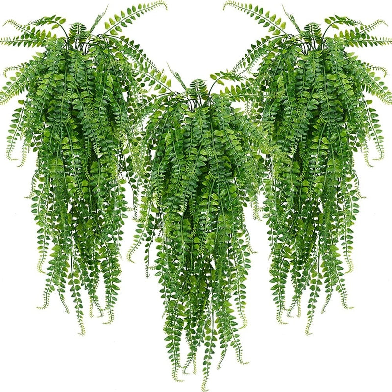 6 Pcs Artificial Hanging Ferns Plants Fake Hanging Plants Fake Ivy Boston Fer... Green Plant
