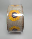 Members Mark Premium Wired Edge Ribbon 2.5 Inch Brown with Sunflowers Sunflower