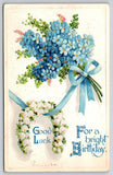 Flower Greetings~Forget-Me-Not Bouquet~Lily Horseshoe~c1910 Vintage Postcard Lily