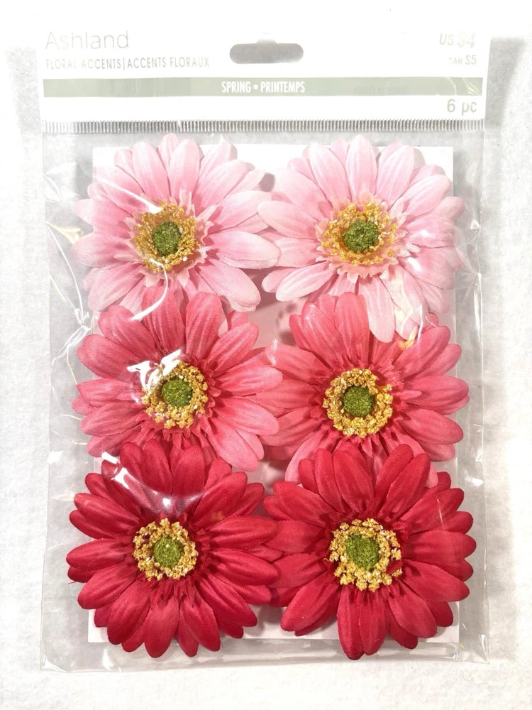 NEW ASHLAND PINK DAISY FLORAL ACCENTS WIRED 3" PACKAGE OF 6 Dried Flower