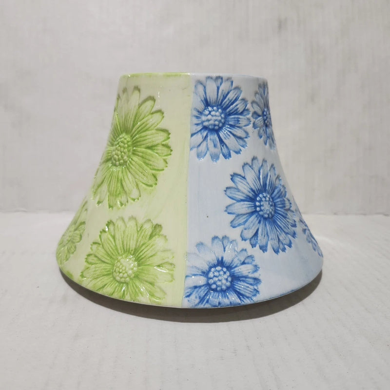 Floral candle lamp shade topper, cone design with green and blue flower patterns
