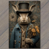 POSTCARD Top Hat Rabbit Gentleman Floral Bouquet Victorian Dapper Portrait Bouquet