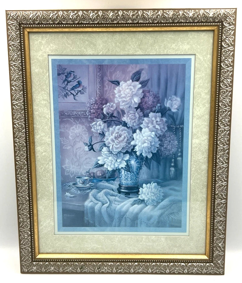 Vintage Home Interiors J Gibson Carnations Peonies Bouquet Framed Art Print Carnation