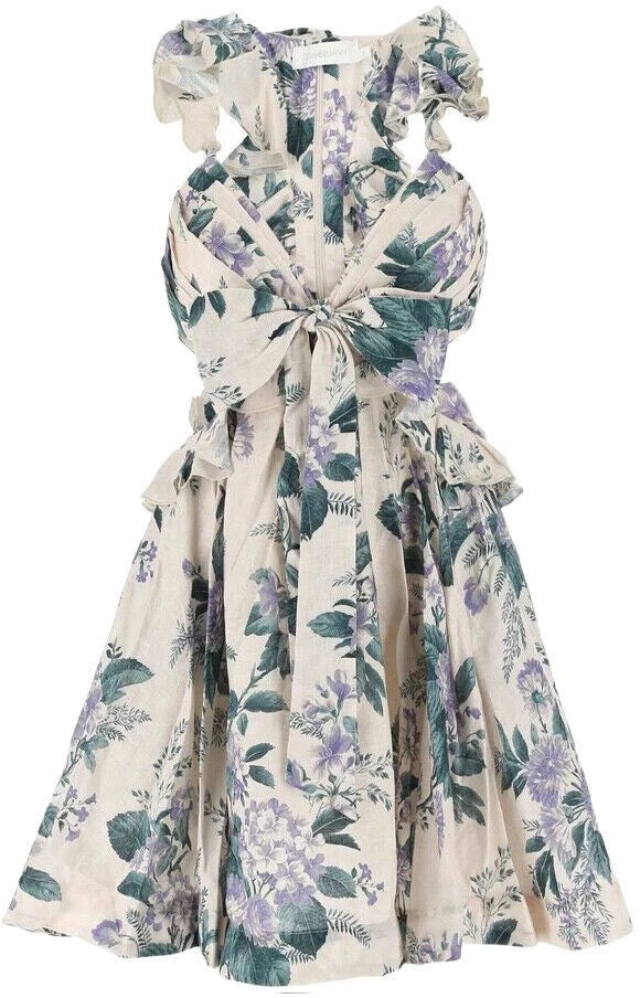 BNWT ZIMMERMANN HYDRANGEA FLORAL CASSIA RUFFLE MINI DRESS - SIZE 3/10 US Hydrangea