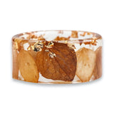 Hydrangea Ring with Pressed Brown Petals and Gold Flakes - High-Quality Band Hydrangea