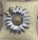 Beautiful Napier Two Tone Silver & Gold Sunflower & Butterfly Brooch Signed Mint Sunflower
