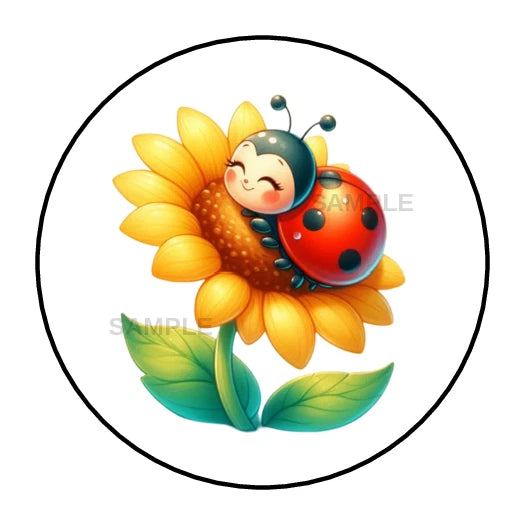 Lady bug sun flower stickers labels tags envelope seals party favors Sunflower