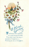 A Kind Greeting Sunflowers Daisies Bouquet Landscape Wishes Vintage Postcard Sunflower