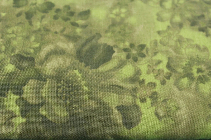100 % Cotton fabric ~  Faded Flowers olive  green ~ BTY Flowering Plants