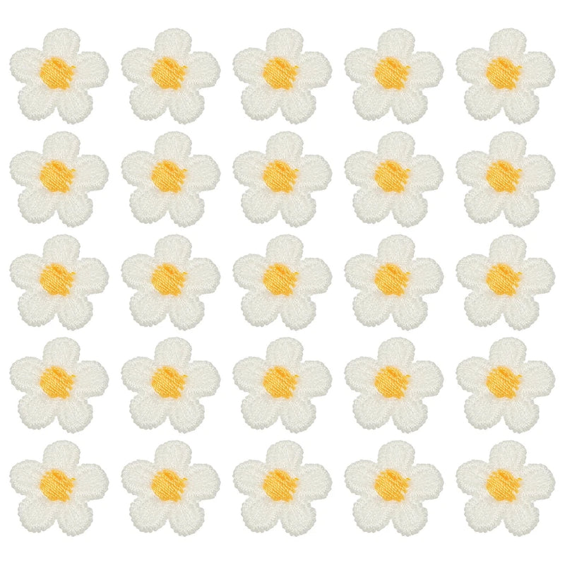 50 Pcs Mini Daisies Flower Sew on Patches, Flower Appliques Patches, White Daisies