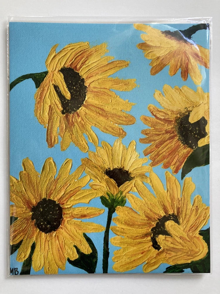 Limited edition art print featuring gold sunflowers with dark centers