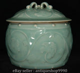 5.2" Old Chinese Longquan Kiln Porcelain Peony Flower Pattern Pot Jar Crock Peony