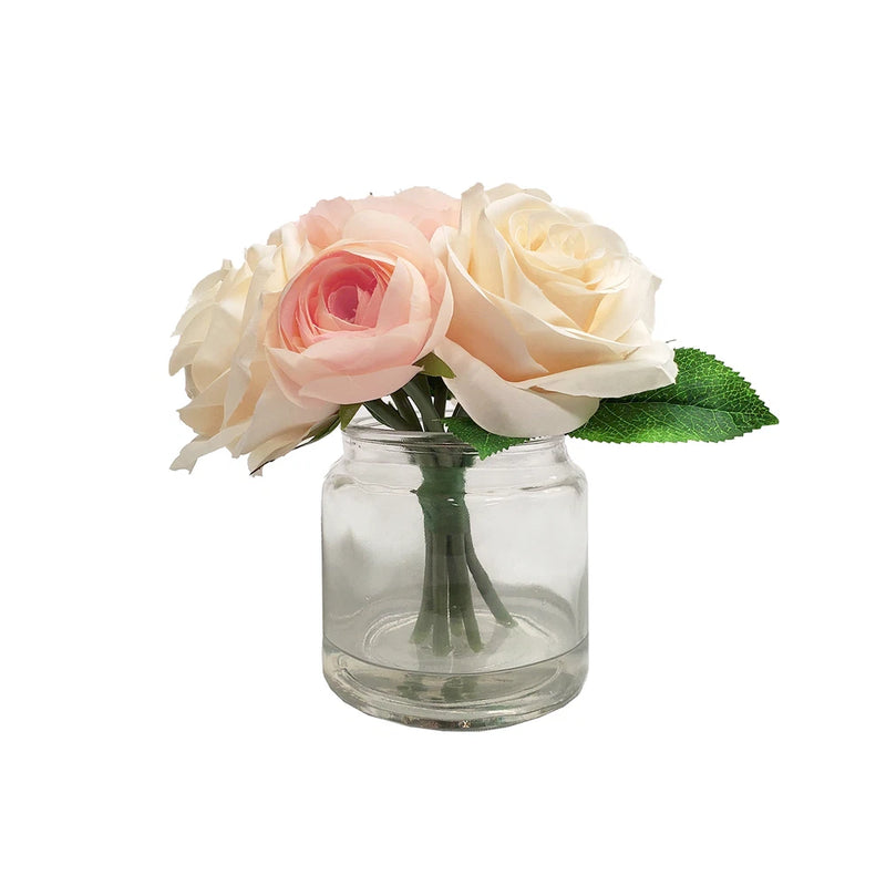 Flora Bunda Artificial Flower 9 inch Peony in Fake Water Glass Pot,2 Colors Peony