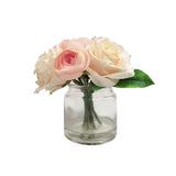Flora Bunda Artificial Flower 9 inch Peony in Fake Water Glass Pot,2 Colors Peony