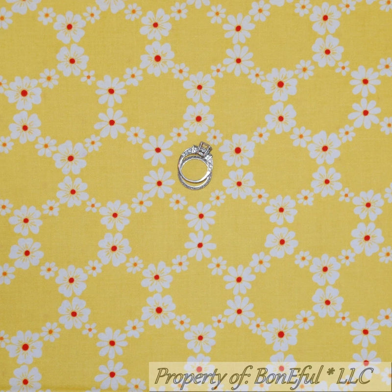 BonEful Fabric FQ Cotton Quilt Yellow White Orange Red Dot Spring Flower Calico Flowering Plants